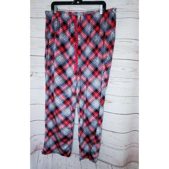 Croft & Barrow Intimates Red Gray XXL Plaid Flannel Fleece Soft Pajama Pants - Picture 2 of 9